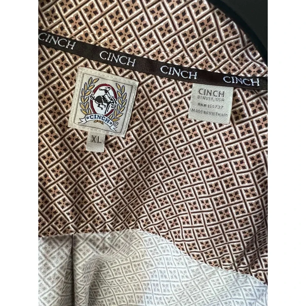 Cinch Mens XL Long Sleeve Button Down Shirt Brown Geometric Diamond MTW1105737